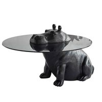 2025 prix usine conception animale Table à thé ronde salon moderne table basse hippopotame en verre trempé