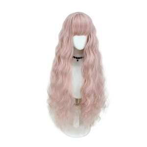 Perruque de cosplay <span class=keywords><strong>NANA</strong></span> Reira Serizawa, rose, longue, bouclée, avec frange <span class=keywords><strong>a</strong></span>érienne, résistante à la chaleur, bonnet ajustable pour le coiffage quotidien et le jeu de rôle - Product Image 2