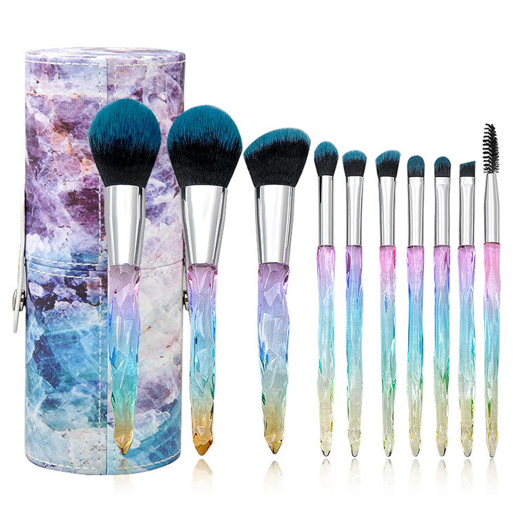 Custom 10pcs Professional Diamond Makeup Brushes Make Up Set Logo Colorful Diamond Crystal Handle Makeup Brush With Travel Case