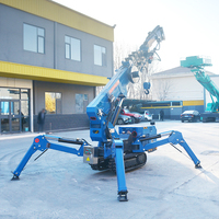 Minigrúa Araña Plegable con Canasta para Personal, Elevador de Orugas Giratorio para Trabajos de Construcción Pesada