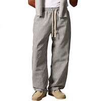 Pantalon décontracté pour homme, à rayures, à devant plat, ample, élégant, taille mi-élastique, ample, droit, pour la salle de sport, l'entraînement, l'été, streetwear