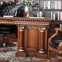Table de bureau exécutive en bois sculpté rouge, grande taille, avec chaise de bureau en cuir de vachette, idéale pour le bureau et la salle d'étude - Vente chaude