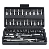 Kit d'outils de réparation automobile 46 pièces 1/4 en acier au carbone, jeu de clés à cliquet rapides et tournevis combinés pour véhicules