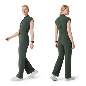 Unisex Green Medical Scrubs <b>Jumpsuit</b> Side <b>Pockets</b> Drawstring Waist Needle Detection Polyester Rayon Spandex Material Hospital - Product Image 4