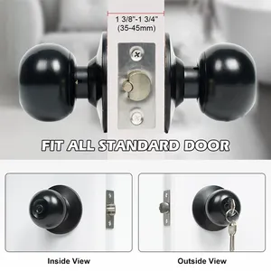Entry Privacy Bedroom Door Tubular Knob Lock Key Stainless Steel Double Ball Round Cylinder Door Knob Lock