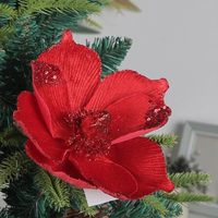 Fleurs artificielles en velours avec paillettes, magnolias et ornement de poinsettia pour arbre de Noël, base en métal 21x24CM, décoration d'intérieur
