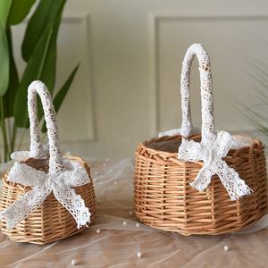Cestas de niña de flores de boda tejidas a mano con asa y cinta cesta gfit de mimbre de ratán para decoración de jardín y hogar - Product Image 3