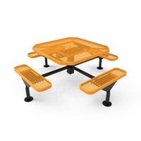 Table et chaise extérieures en métal avec trou pour parasol table de pique-nique en acier commerciale publique extérieure avec banc pour restaurant