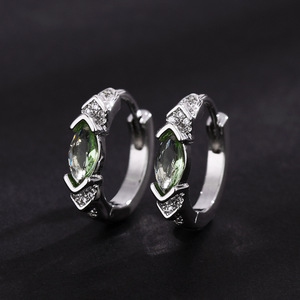 Huggie Earrings Lake Green Zircon Claw Setting Geometric Fashion Party Jewelry - Product Image 1