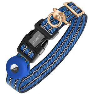 高品質の戦術的な青い反射犬の首輪ナイロンバルク調整可能なエアタグトレーニング犬の首輪カスタムロゴ