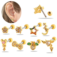 Boucles d'oreilles en acier inoxydable style Little Devil Maina Care Bears, clous d'oreilles colorés en zircon pour cartilage, lobe, tragus, hélix