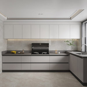 Meubles de cuisine italiens minimalistes noir mat, îlot ouvert en acier inoxydable sur mesure, fabricant d'armoires intégrées - Product Image 5
