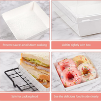 Boîtes à charcuterie en papier avec couvercle transparent sécurisé, contenants alimentaires jetables carrés bruns pour pâtisseries, boîtes à biscuits et sandwichs
