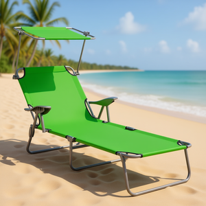 Sdraio Verde con Tettuccio Reclinabile per Uso Esterno, Spiaggia e Patio - Product Image 3