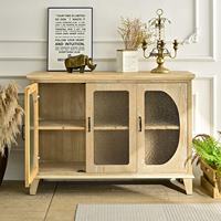 Meuble de rangement vintage INNOVA en bois massif avec porte vitrée, style ferme, pour salon, salle à manger ou entrée