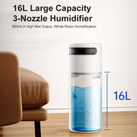 Humidificateur à brume fraîche grande capacité 16L, 800 ml/h, antibactérien aux ions d'argent, contrôle par humidistat et application, pour intérieur