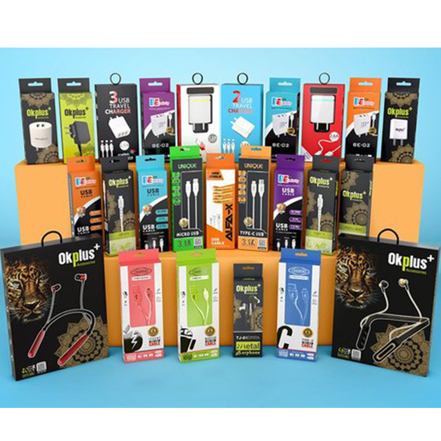 Recycle Custom Logo Printed Mobile Phone Case Paper Retail Packaging USB Data Cable Charger Packing Box With Hanging Window