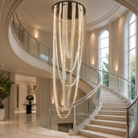 Lustre en cristal de luxe pour villa, duplex, salon, LED, longue cascade de perles, suspension décorative pour hall d'hôtel