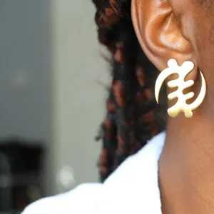 2023 Stainless Steel Adinkra Gye Nyame Stud Earrings Popular Gold Plated African Ghana Ethnic Symbol Statement Earrings Jewelry