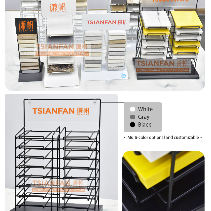 New design metal panel ceramic tile countertop rack natural stone marble quartz showroom granite display stand