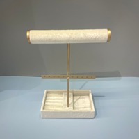 Présentoir à bijoux en velours doré, buste pour colliers, support en T, organisateur de boucles d'oreilles en bois laqué blanc, vitrine de présentation pour boutique et vente au détail