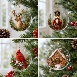 Adornos Navideños Redondos de Acrílico: Muñeco de Nieve, Reno, Cascanueces, Gnomo, Cardenal, Casa de Jengibre, Decoración Colgante para Árbol de Navidad y Fiestas - Product Image 1