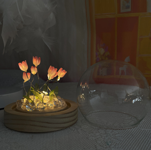 Lampu malam LED Mini gaya Modern buatan tangan 9 Tulip bola kristal bunga dioperasikan dengan emisi putih hangat DIY - Product Image 5