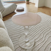 Table d'appoint en marbre rose de style Ins avec base en acrylique transparente pour la décoration moderne du salon et de la chambre à coucher