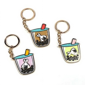 Manufacturer Custom Logo Milk Tea Cake Pizza Sushi Food Shape Cute Keyring Cartoon Enamel Zinc Alloy Souvenir Metal Keychains