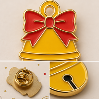 Broche clochette unique en émail souple 2D, plaqué or, bijoux de Noël, vente en gros, épingles de revers, badges personnalisés, usine OEM