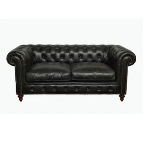 Sofá Chesterfield de couro genuíno para sala de estar, conjunto de sofás Chesterfield marrom