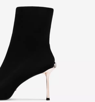 Sepatu Boots Wanita Hitam Bahan Stretch Model Sock, Ujung Runcing Hak Stiletto Tipis Elegan