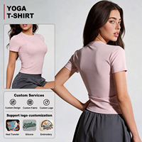 Atasan Olahraga Wanita Lengan Pendek Bahan Spandex Elastis Empat Arah, Bernapas, dan Kompresi untuk Lari, Latihan, Yoga