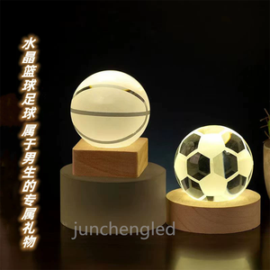 Crystal Ball Crystal Basketball Planet Globe 3D Laser Engraved <strong>Football</strong> Ball with Touch Switch LED Light Base Astronomy <strong>Gif</strong> - Product Image 2