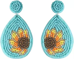 SAMI HANDICRAFTS 2026 Boucles d'oreilles pendantes bohèmes tissées à la main en forme de goutte d'eau avec perles de riz, accessoires de mode tendance pour femmes - Product Image 2