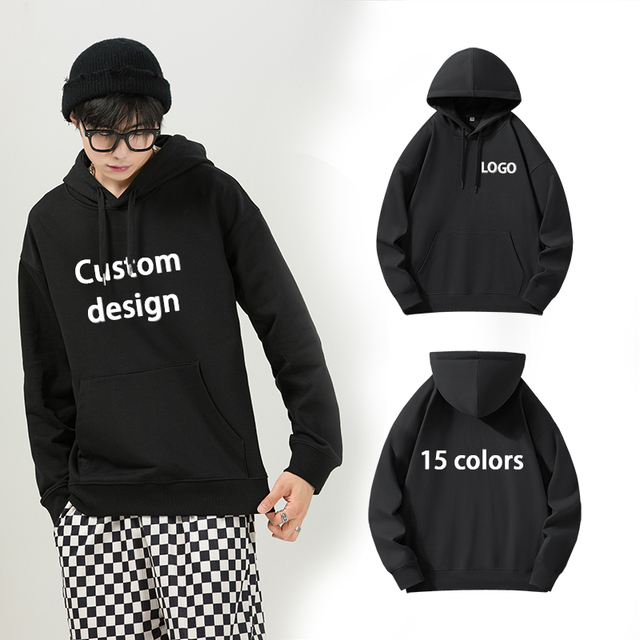Pure Black Blank Hoodies Men Pullover 100 % Cotton Custom Heavy Weight Hoodies & Sweatshirts