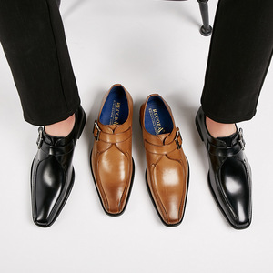 Zapatos de Vestir Monk Strap con Punta Puntiaguda, Cierre de Hebilla, Parte Superior de Cuero Genuino, Suela de Goma, para Cualquier Ocasión, Todas las Temporadas, Envío Directo - Product Image 4