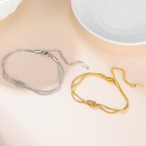 Double Layer Knotted Snake Chain Bracelet Gold Silver Color Unisex Jewelry Gift Zinc Alloy Mesh <b>Circle</b> Design - Product Image 2