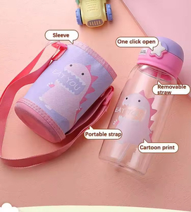 Children's Cup Cute Little <b>Dinosaur</b> Straw <b>Bottle</b> Wholesale Popular Cute 500ml clear Plastic <b>Water</b> <b>Bottle</b> Kids Children Strap - Product Image 2