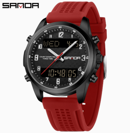 Men's Dual Display Quartz Watch Analog Digital Countdown Day Date Silicone Strap Sport Outdoor Wristwatch
