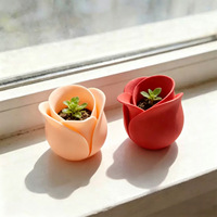 Mini pot de fleurs imprimé en 3D en PLA, thème rose, pour succulentes et bonsaïs, style moderne et minimaliste, cadeau idéal pour la Fête des Mères - Best-seller transfrontalier
