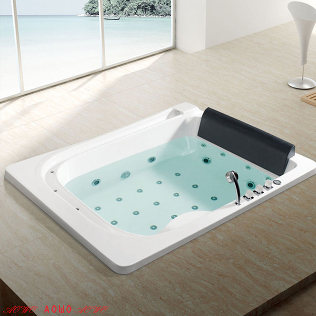Two Person Drop-in Bath Tub Therapy whirlpool Tubs w Digital Control & Big Waterfall, Acrylic Hydro Massage Bathtub