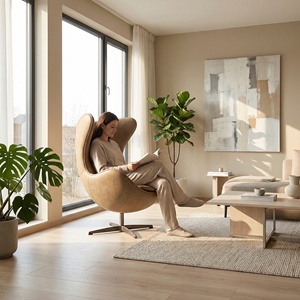 เก้าอี้พักผ่อนทรงไข่หนัง PU แบบหมุนได้ทันสมัย พร้อมฐานอะลูมิเนียมสี่ขา เก้าอี้พักผ่อนไฟเบอร์กลาสสำหรับห้องนั่งเล่น - Product Image 6