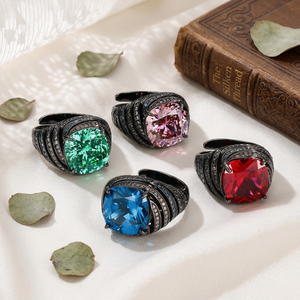 9 Anti Tarnish Jewelry Wholesale High Quality Copper Black Gold Plated 12*12mm Cushion Cut Colorful Cubic Zirconia Rings - Product Image 4