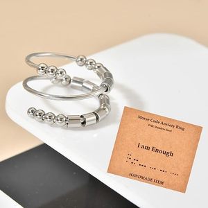 Fashion Adjustable Stainless Steel I Love You <strong>BFF</strong> I Am Enough Morse Code Fidget Anxiety <strong>Rings</strong> Jewelry for Women - Product Image 1