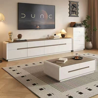 Ensemble meuble TV et table basse en bois massif, style moderne minimaliste, couleur noyer, console sur pied pour salon, compatible téléviseurs 65 pouces