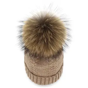 15 cm echtes waschbärenfell pompon günstig frauen strickchen winter pelz pompon beanie hut