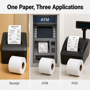 Rouleau de papier ATM 57x50mm, rouleau de reçus bancaires, vente en gros, fabricant chinois, 35-80GSM, pâte de bois, usine OEM - Product Image 2