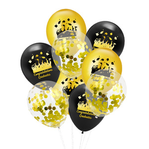 Ballons de lettres à paillettes noirs et or pour la saison des diplômes, pour féliciter les diplômés et les fêtes de remise de diplômes - Product Image 1