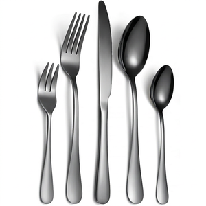 Juego de Cubiertos Modernos de Metal con Acabado Negro Mate, Tenedor, Cuchara, Cuchillo, Aptos para Lavavajillas, Mango de Acero Inoxidable, Vajilla para Bodas - Product Image 1